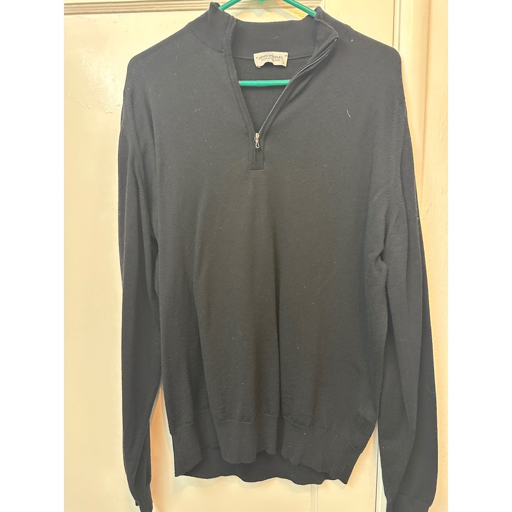 John Smedley Mens XL Black Merino Wool Quarter Zip Sweater Made in England